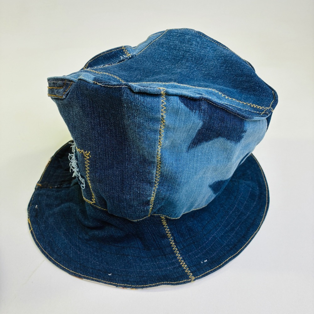 Custom Upcycled Levi's Denim Patchwork Bucket Hat Star Print Western Lined - Picture 3 of 11